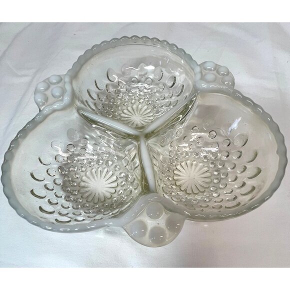 Vintage Indiana Glass Company Divided Relish Dish With Hobnail Pattern - Picture 3 of 4